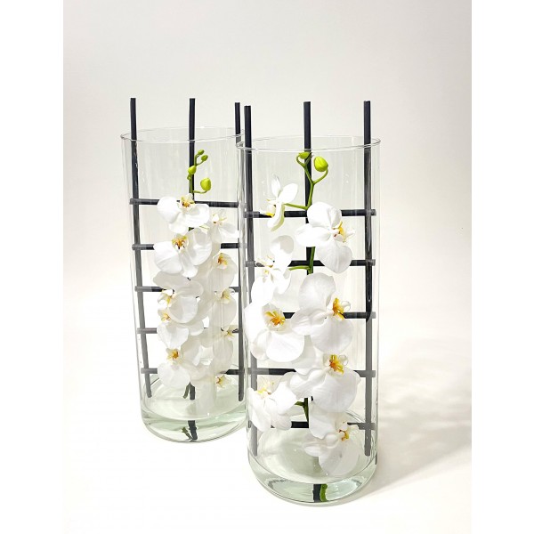 Arranjo de Orquídea Branca no Cilindro de Vidro - G