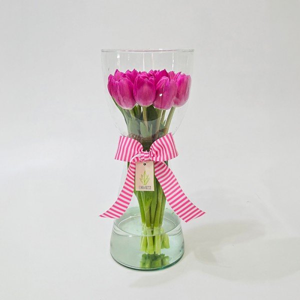 Arranjo de Tulipa Pink em Taça Pequim - M