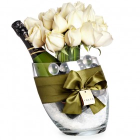 Kit Arranjo de Rosa Branca e Prosecco em Balde de Gelo - G