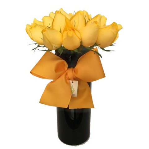 Arranjo de Rosa Amarela e Cilindro de Vidro Preto - M