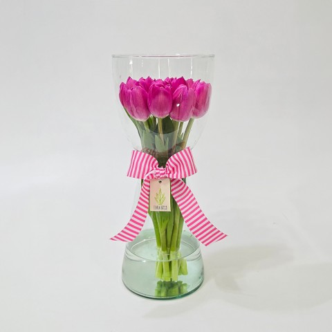 Arranjo de Tulipa Pink em Taça Pequim - M